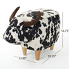 Massy Cow Kids Ottoman 25 Inches Black White Velvet Light Brown Horn By Casagear Home BM321677