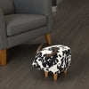 Massy Cow Kids Ottoman 25 Inches, Black, White Velvet, Light Brown Horn By Casagear Home