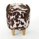 Massy Cow Kids Ottoman 25 Inches, Brown, White Velvet, Light Brown Horn By Casagear Home