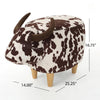 Massy Cow Kids Ottoman 25 Inches, Brown, White Velvet, Light Brown Horn By Casagear Home