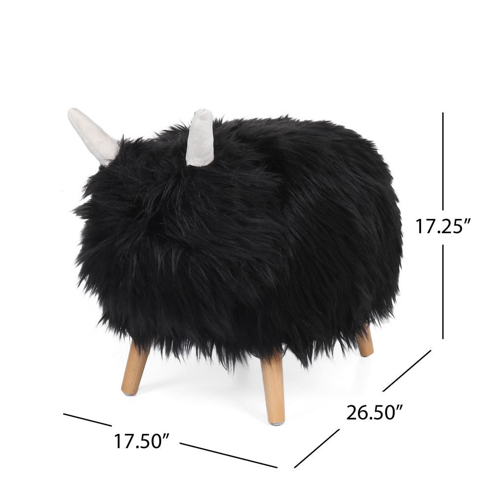 Massy Yak Kids Ottoman Black Fur Plush Cushions Light Brown 27 Inch By Casagear Home BM321682