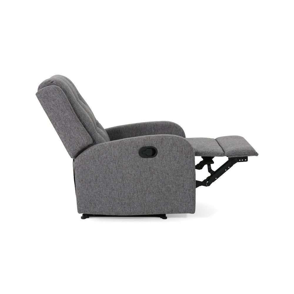 Recliner Chair Manual Pull Tab Button Tufted Charcoal Gray Fabric By Casagear Home BM321684