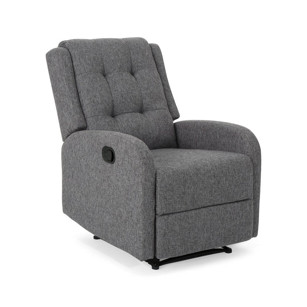 Recliner Chair, Manual Pull Tab, Button Tufted Charcoal Gray Fabric By Casagear Home