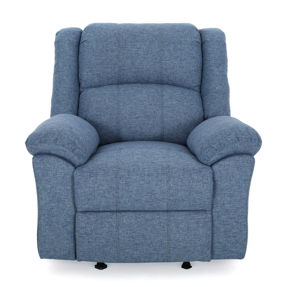 Glider Recliner Chair Pillow Top Arms Compact Profile Blue Fabric By Casagear Home BM321685