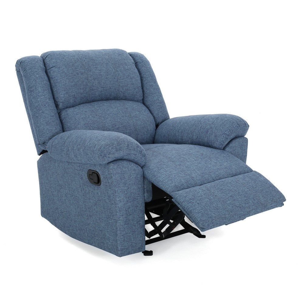 Glider Recliner Chair Pillow Top Arms Compact Profile Blue Fabric By Casagear Home BM321685