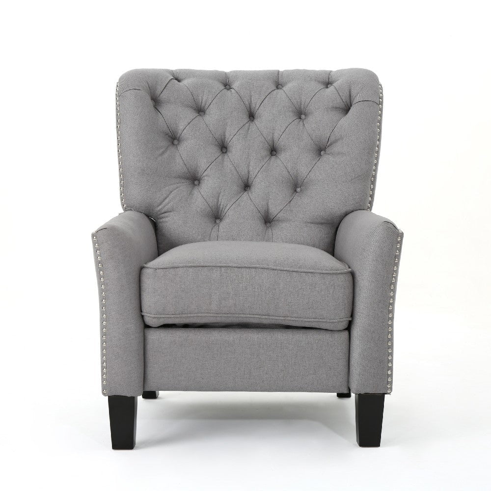 Push Back Recliner Chair Modern Rivet Design Ergonomic Light Gray Fabric By Casagear Home BM321687