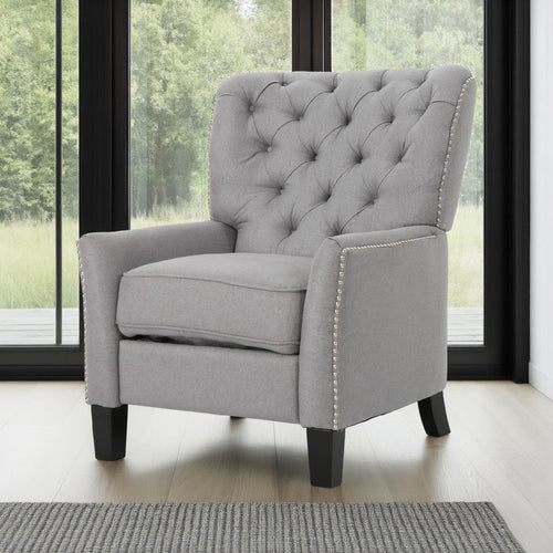 Push Back Recliner Chair, Modern Rivet Design Ergonomic, Light Gray Fabric By Casagear Home