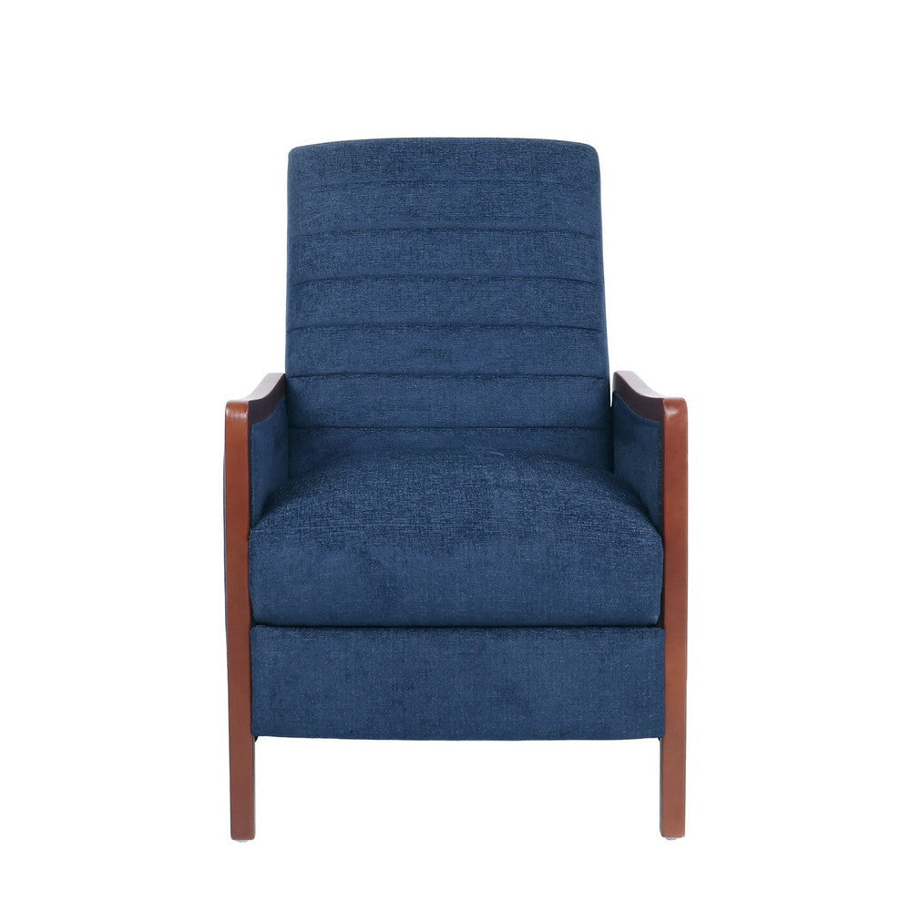 Ryka Pushback Manual Recliner Chair Birch Wood Channel Stitch Blue By Casagear Home BM321688