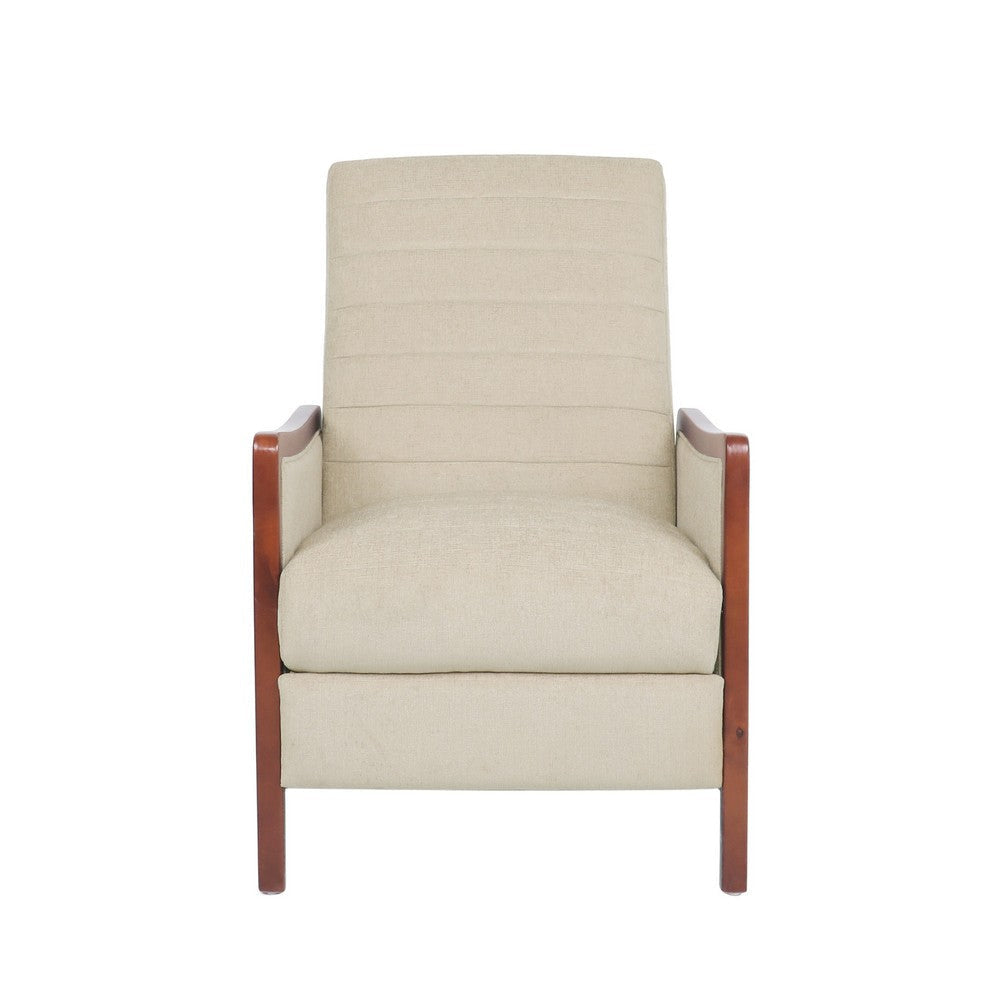 Ryka Pushback Manual Recliner Chair Channel Stitch Beige Birch Wood By Casagear Home