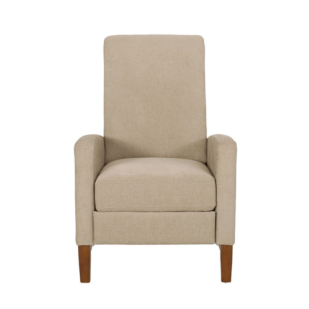 Manual Recliner Club Chair Push Back Design Brown Rubberwood Beige By Casagear Home BM321690