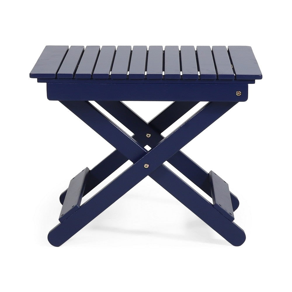 Kyre Outdoor Side Table Foldable Slatted 23 Inch Navy Blue Acacia Wood By Casagear Home BM321695