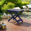 Kyre Outdoor Side Table, Foldable Slatted 23 Inch, Navy Blue Acacia Wood By Casagear Home