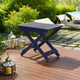 Kyre Outdoor Side Table, Foldable Slatted 23 Inch, Navy Blue Acacia Wood By Casagear Home