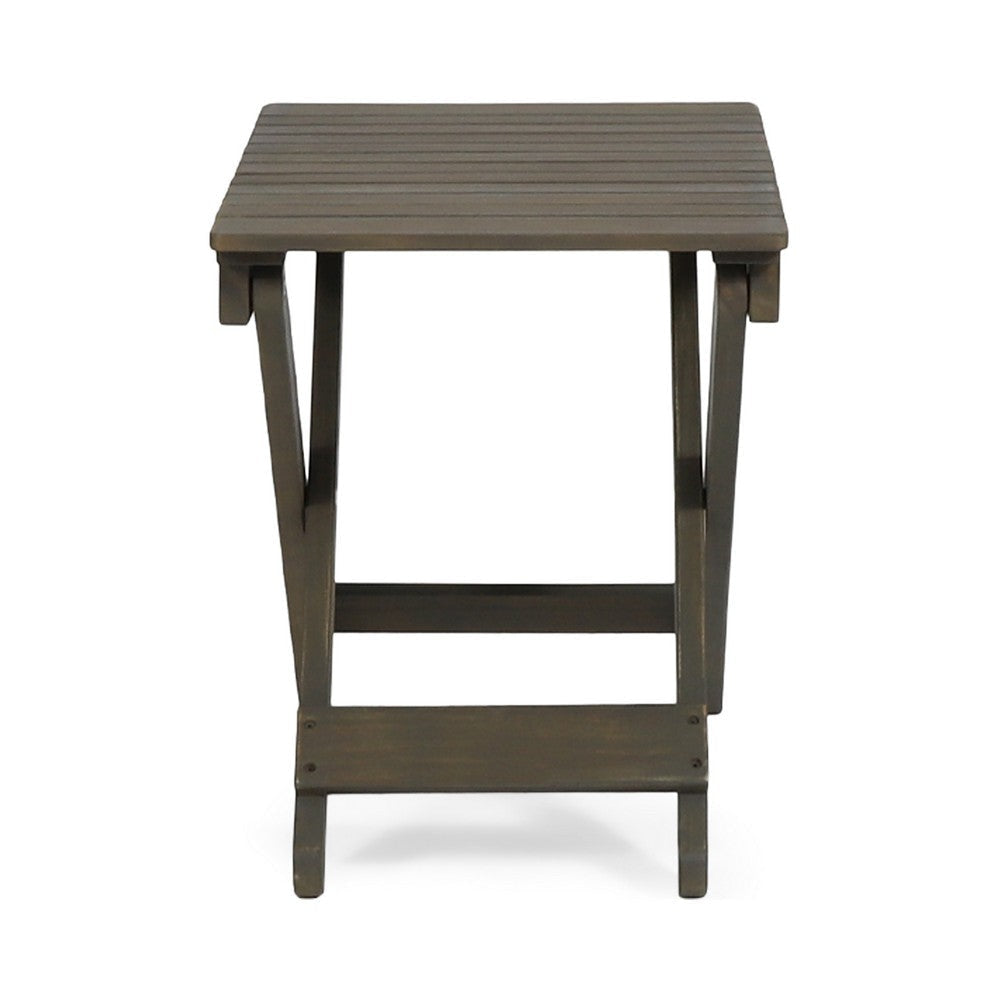 Kyre Outdoor Side Table Foldable Slatted 23 Inch Neutral Gray Acacia Wood By Casagear Home BM321696