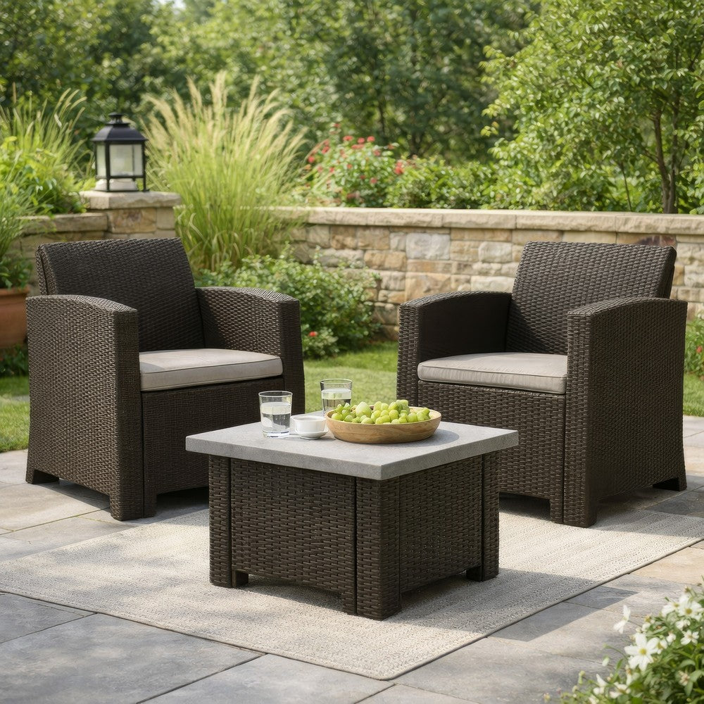 Rika Outdoor Club Chair, Brown Faux Wicker, Beige Water-Resistant Polyester By Casagear Home