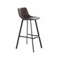 Barstool Chair Set of 2 Curved Seat Black Steel Brown Faux Leather By Casagear Home BM321700