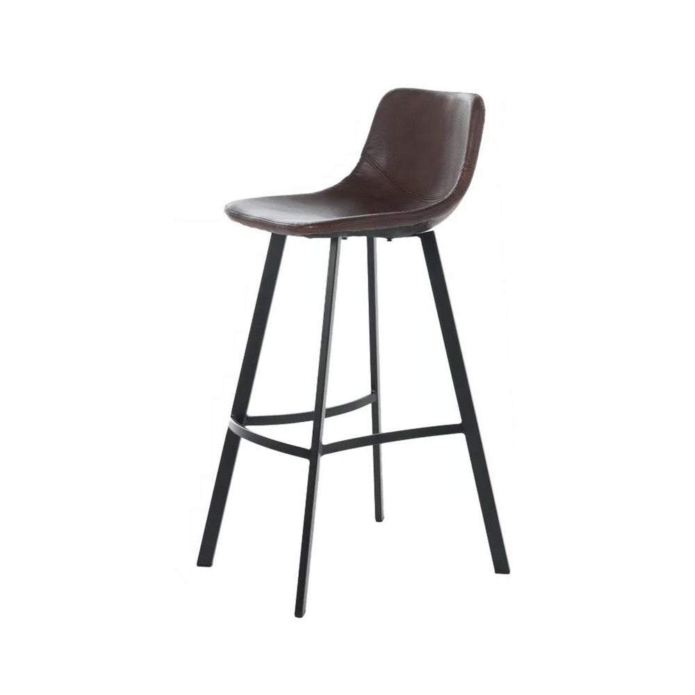 Barstool Chair Set of 2 Curved Seat Black Steel Brown Faux Leather By Casagear Home BM321700