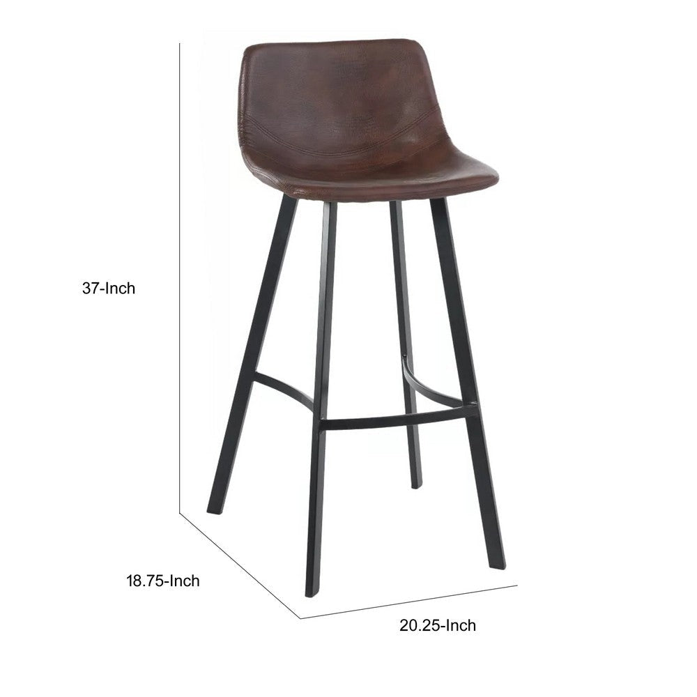 Barstool Chair Set of 2 Curved Seat Black Steel Brown Faux Leather By Casagear Home BM321700