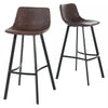 Barstool Chair Set of 2 Curved Seat Black Steel Brown Faux Leather By Casagear Home BM321700