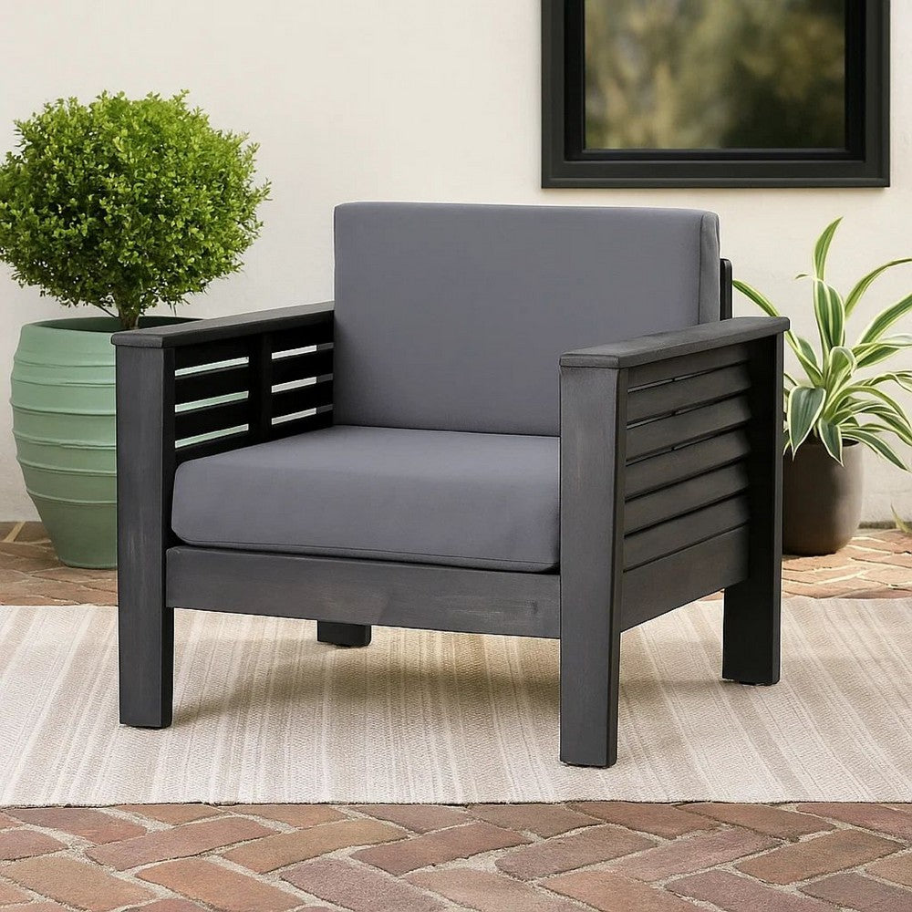 Quim Outdoor Club Chair, Shutter Slat Panel, Gray Acacia Wood, Gray Fabric By Casagear Home