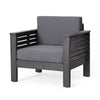 Quim Outdoor Club Chair, Shutter Slat Panel, Gray Acacia Wood, Gray Fabric By Casagear Home