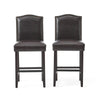 Counter Height Chair Set of 2 Nailhead Trim Brown and Walnut Faux Leather By Casagear Home BM321703