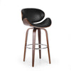 Zaine Swivel Barstool Chair, Walnut Veneer, Black Faux Leather By Casagear Home