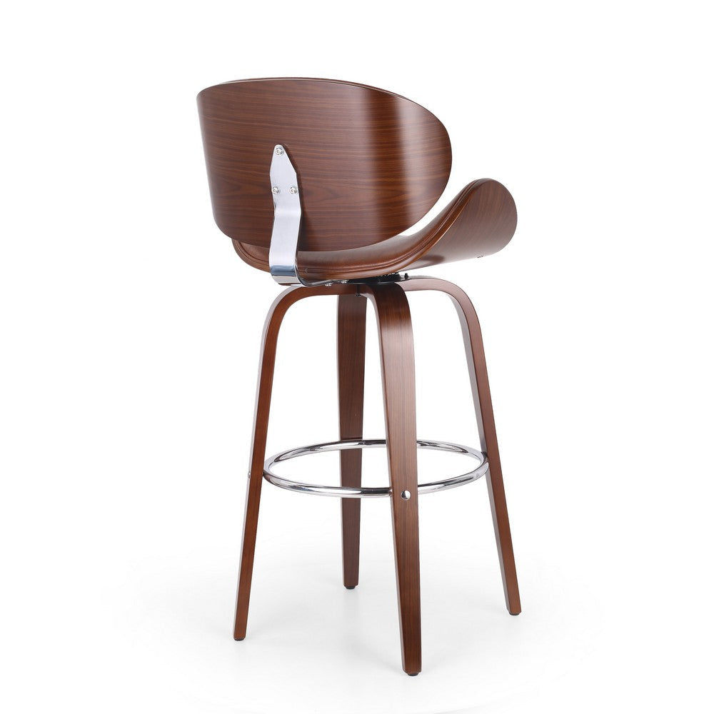 Zaine Swivel Barstool Chair Walnut Veneer Brown Faux Leather By Casagear Home BM321707