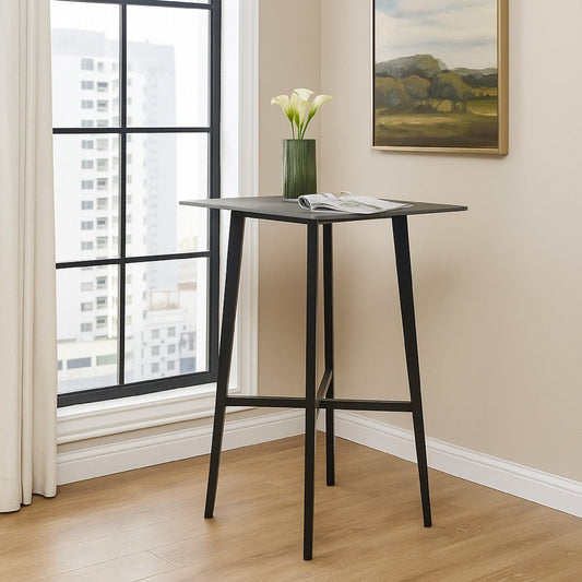 Bar Height Table, Laminate Paladina Marble Top, 42 Inch, Rubberwood, Black By Casagear Home