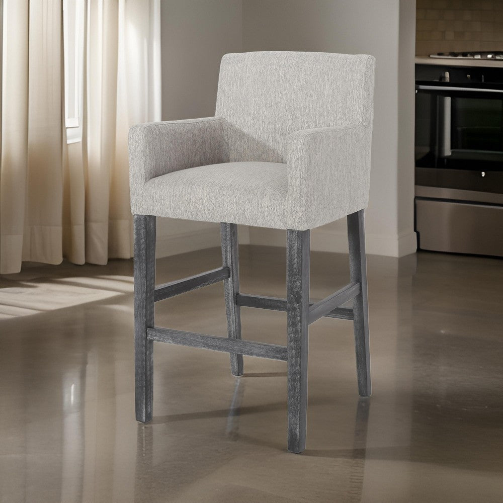 Counter Height Chair, H-Frame Base, Rubberwood, Light Gray Fabric