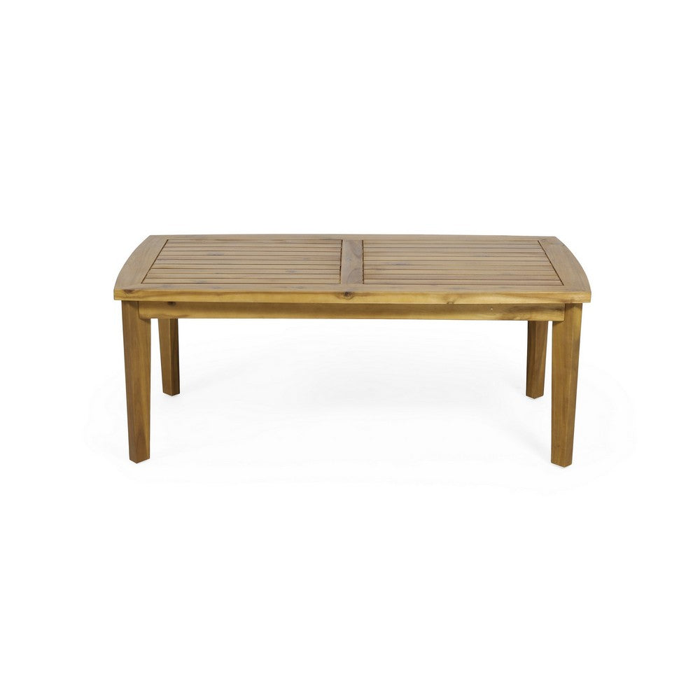 Outdoor Rectangular Coffee Table, Slatted Panels, Natural Brown Acacia Wood By Casagear Home