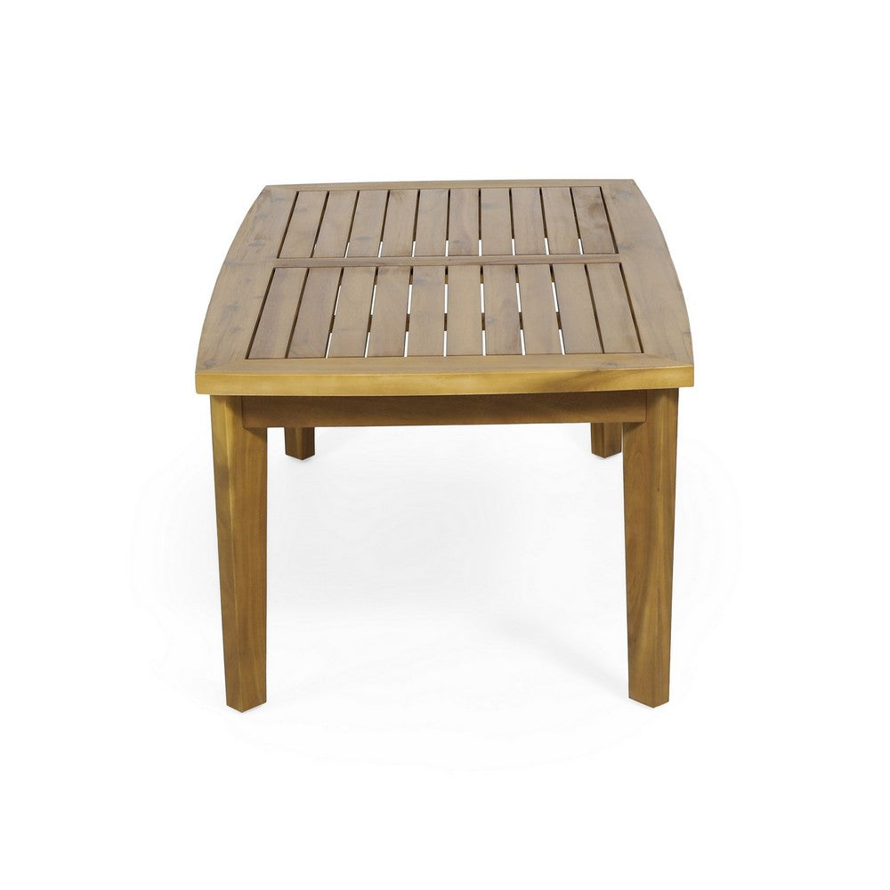 Outdoor Rectangular Coffee Table, Slatted Panels, Natural Brown Acacia Wood By Casagear Home