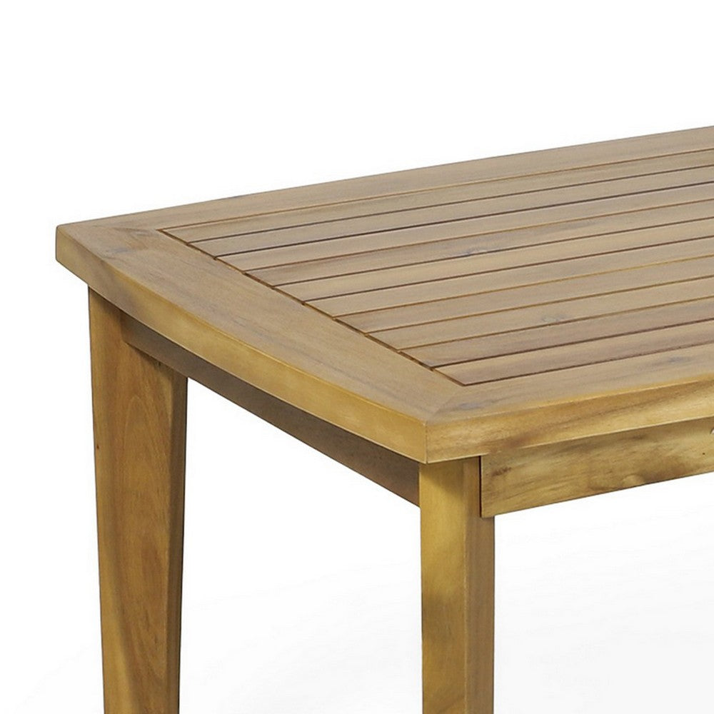 Outdoor Rectangular Coffee Table, Slatted Panels, Natural Brown Acacia Wood By Casagear Home