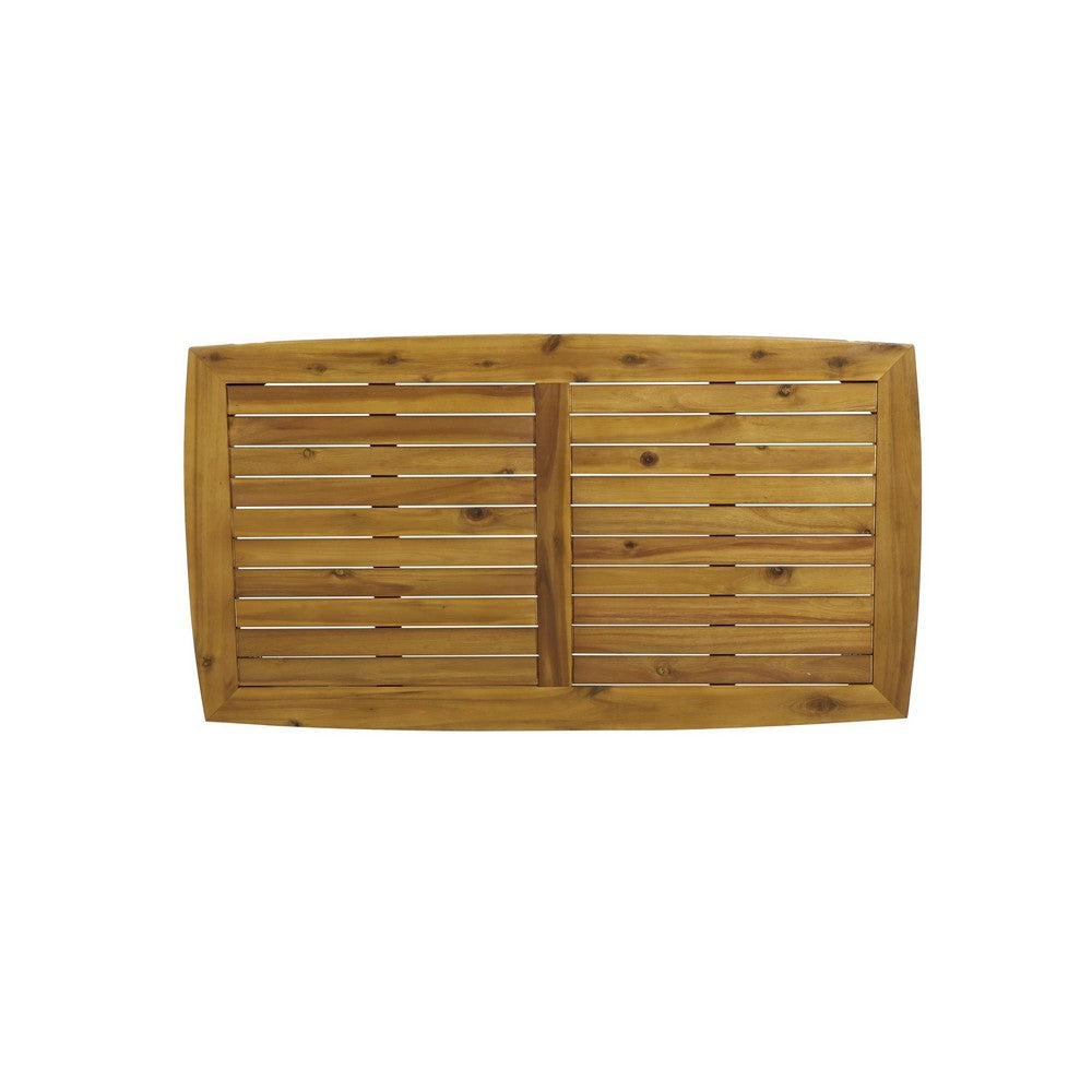 Outdoor Rectangular Coffee Table, Slatted Panels, Natural Brown Acacia Wood By Casagear Home