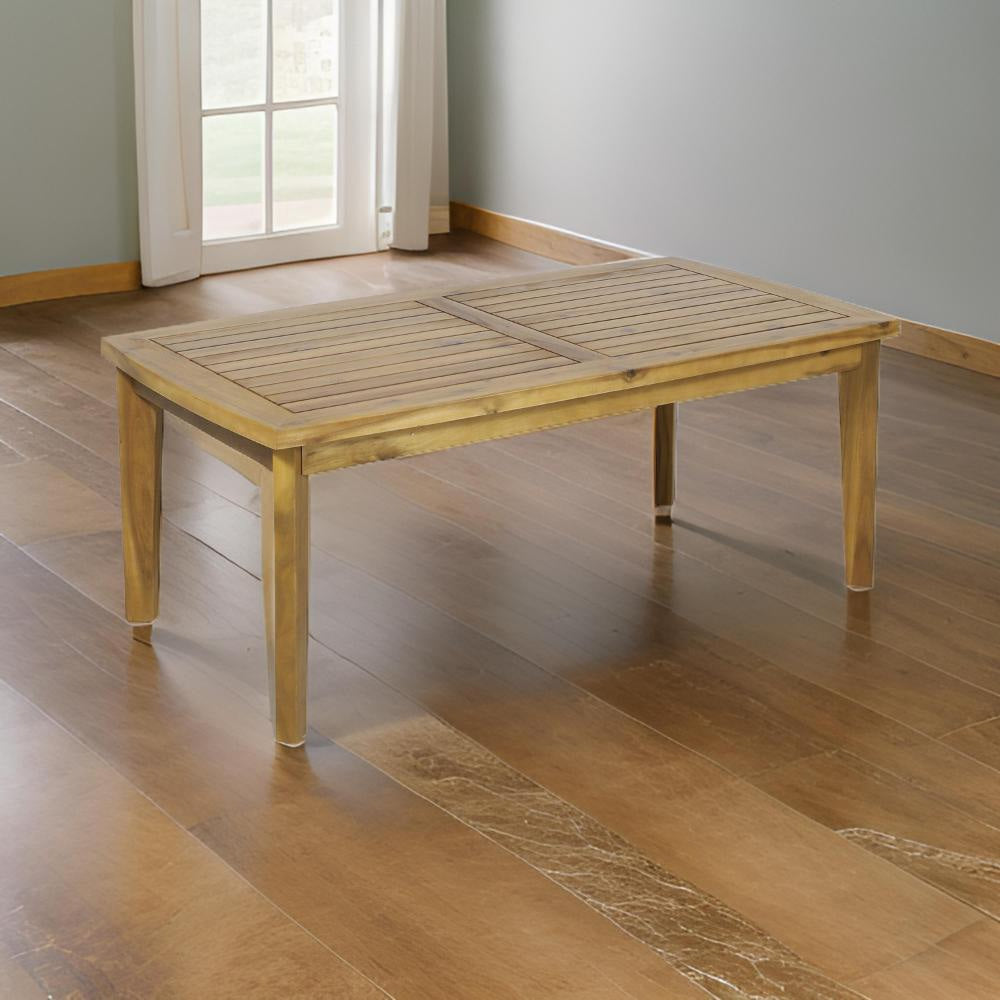 Outdoor Rectangular Coffee Table, Slatted Panels, Natural Brown Acacia Wood By Casagear Home