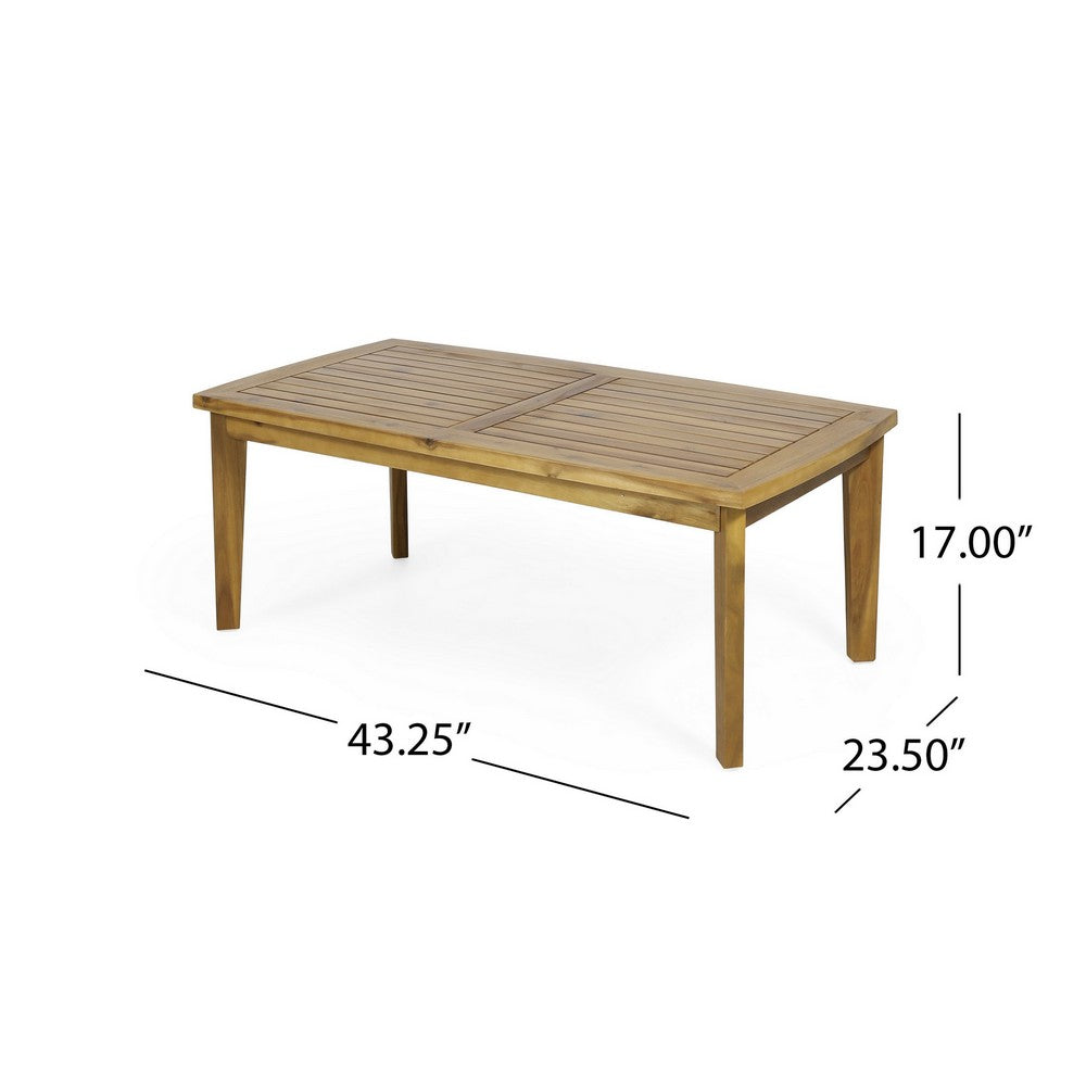 Outdoor Rectangular Coffee Table, Slatted Panels, Natural Brown Acacia Wood By Casagear Home
