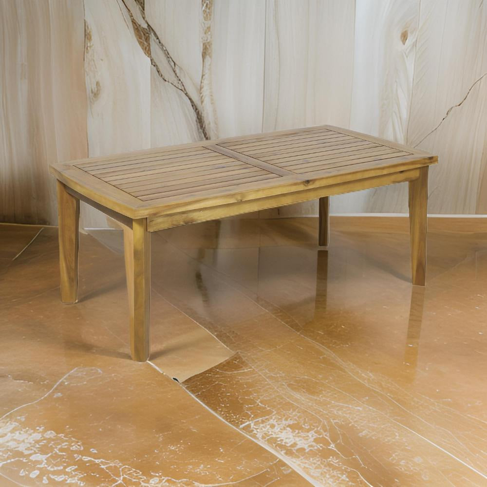 Outdoor Rectangular Coffee Table Slatted Panels Natural Brown Acacia Wood By Casagear Home BM321711