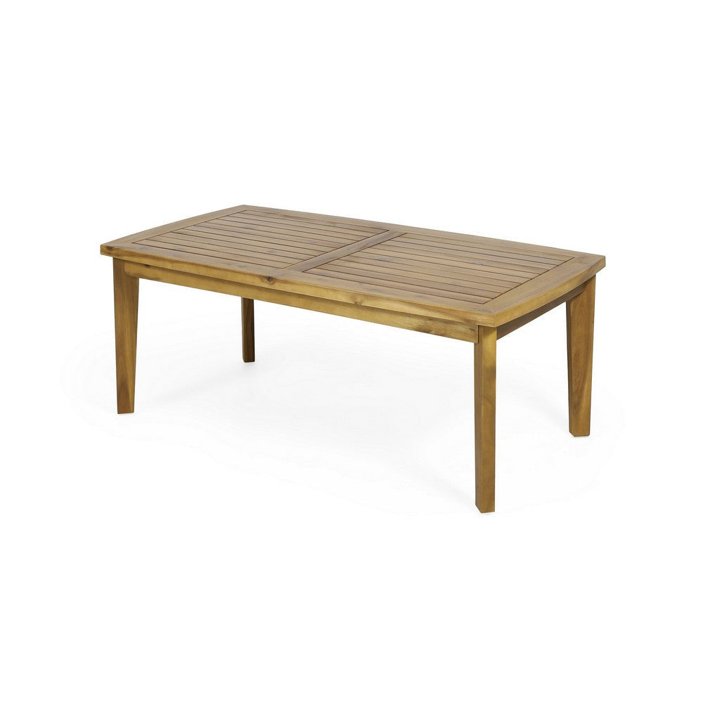 Outdoor Rectangular Coffee Table, Slatted Panels, Natural Brown Acacia Wood By Casagear Home