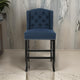 Counter Height Chair Set of 2, Tufted Wingback, Nailhead Trim, Navy Blue By Casagear Home