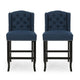 Counter Height Chair Set of 2 Tufted Wingback Nailhead Trim Navy Blue By Casagear Home BM321712