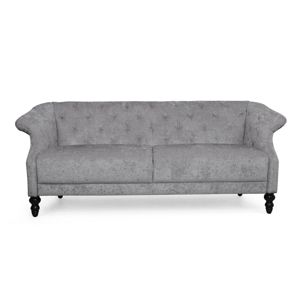 Kyle Sofa 75 Inch Classic Turned Wood Legs Button Tufted Light Gray By Casagear Home BM321714