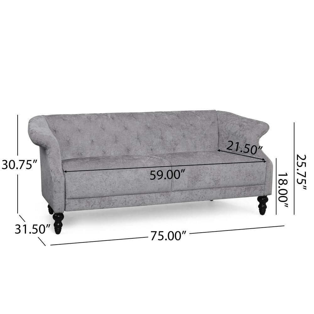 Kyle Sofa 75 Inch Classic Turned Wood Legs Button Tufted Light Gray By Casagear Home BM321714