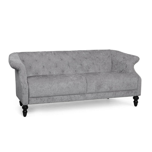 Kyle Sofa, 75 Inch, Classic Turned Wood Legs, Button Tufted Light Gray By Casagear Home