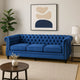 Feji Sofa, 85 Inch, Nailhead Trim, Classic Button Tufted Navy Blue Velvet By Casagear Home