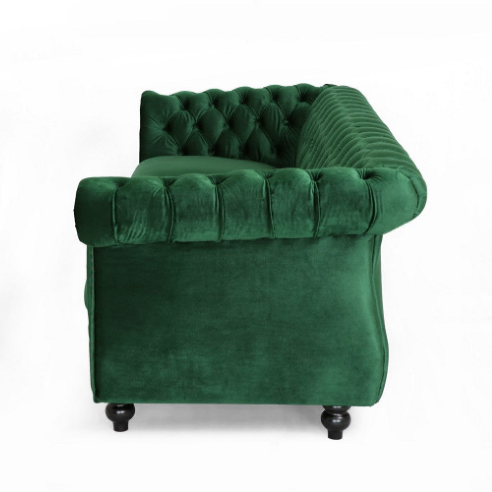 Feji Sofa 85 Inch Nailhead Trim Button Tufted Emerald Green Velvet By Casagear Home