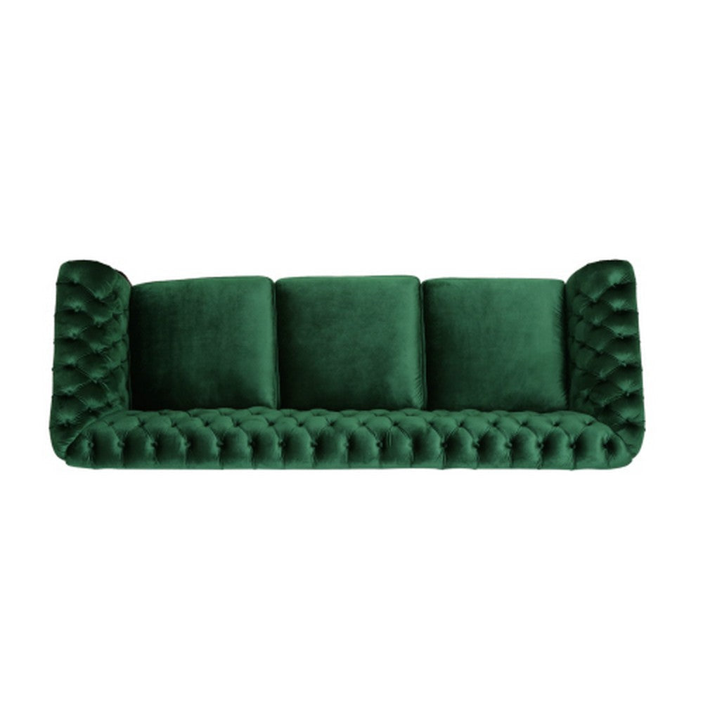 Feji Sofa 85 Inch Nailhead Trim Button Tufted Emerald Green Velvet By Casagear Home BM321720