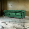 Feji Sofa, 85 Inch, Nailhead Trim, Button Tufted Emerald Green Velvet By Casagear Home