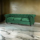 Feji Sofa, 85 Inch, Nailhead Trim, Button Tufted Emerald Green Velvet By Casagear Home