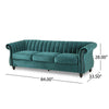 Omny Sofa 84 Inch Nailhead Trim Scroll Arms Channel Tufted Teal Velvet By Casagear Home BM321723