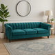 Omny Sofa, 84 Inch, Nailhead Trim, Scroll Arms, Channel Tufted Teal Velvet By Casagear Home